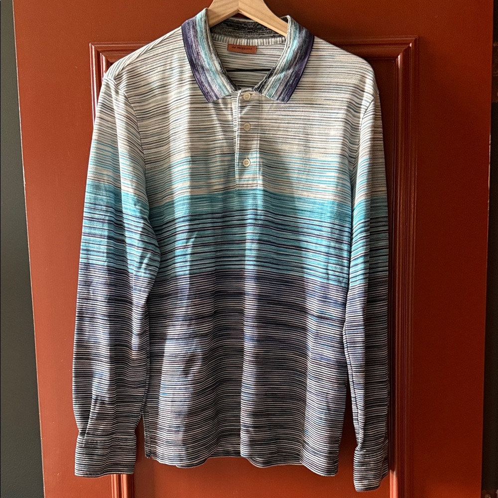 Missoni Blue and Purple Striped Polo Shirt
